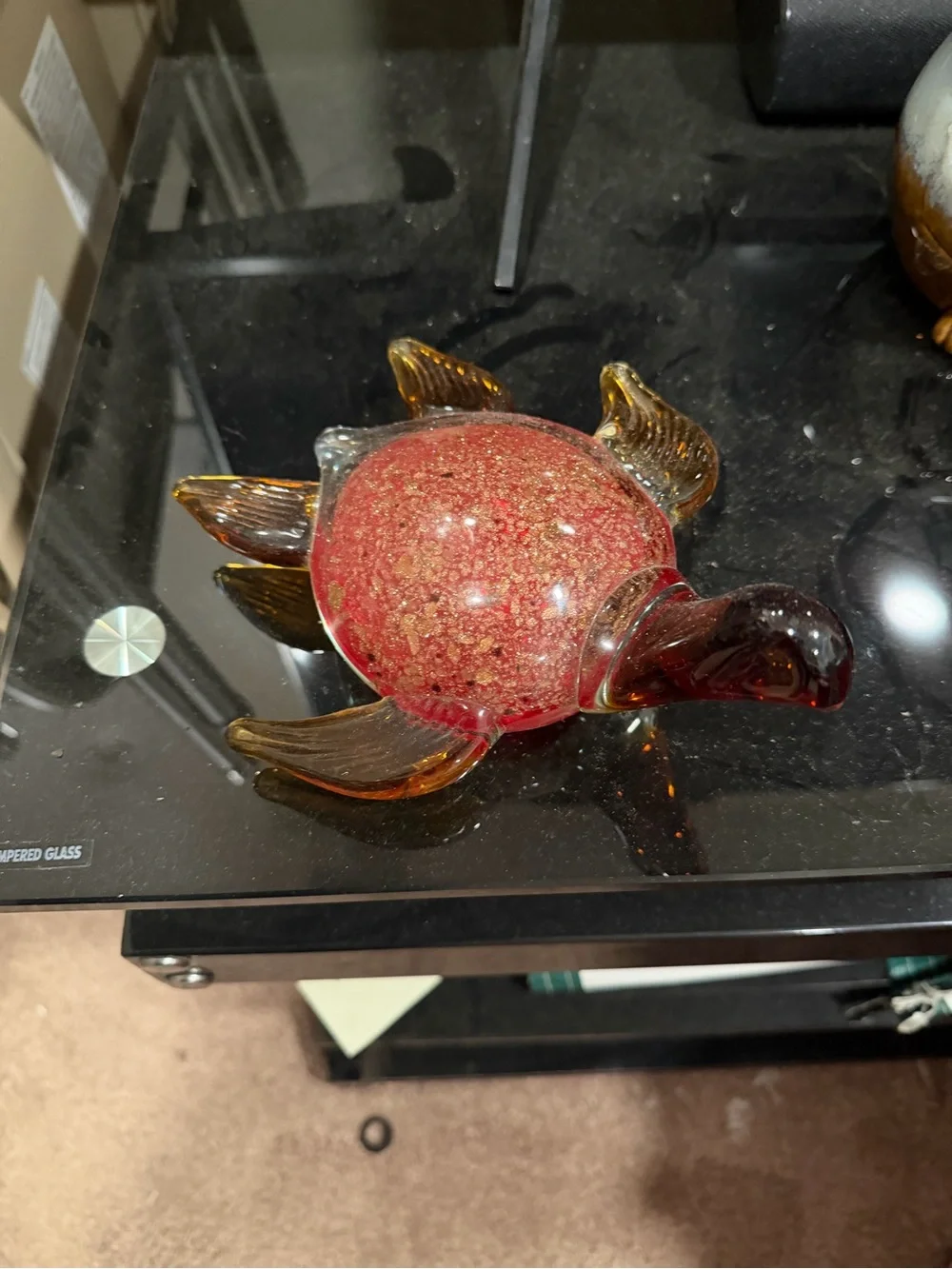 Pier 1 import Sea Turtle Table Top Glass Decor Red Multi